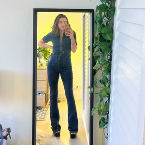 We wore what denim bootcut jumpsuit